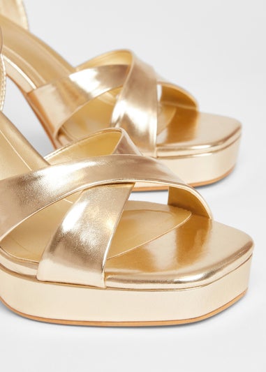 Quiz Gold Cross Strap Platform Heels