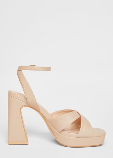 Quiz Natural Cross Strap Platform Heels