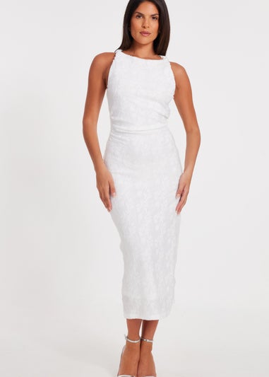 Quiz White Jacquard Midaxi Dress