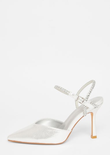Quiz Silver Diamante Strap Court Heels