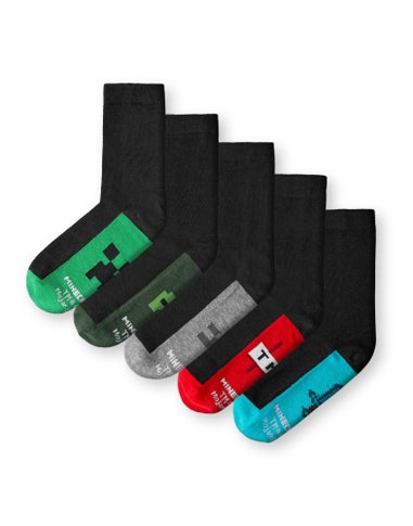 Minecraft Kids Multicoloured School Calf Socks Set of 5 (9 Younger - 6.5 Older)