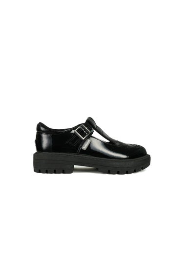 ToeZone Girls Black Luna Patent Unicorn Buckle School Shoe