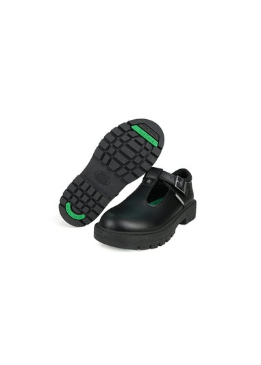 ToeZone Girls Black Mila Vegan Star Buckle School Shoe