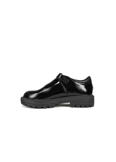 ToeZone Girls Black Olivia Patent Star Buckle School Shoe