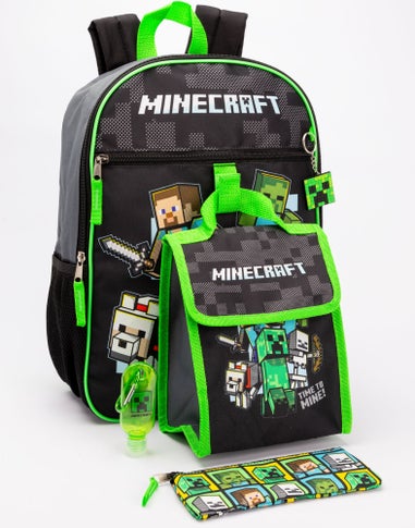 Minecraft Boys Black Printed 4 Piece Backpack Set