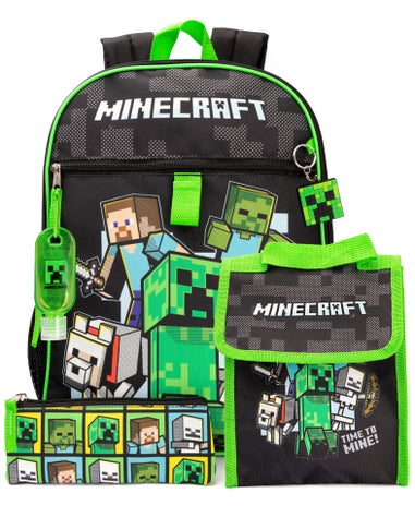 Minecraft Boys Black Printed 4 Piece Backpack Set