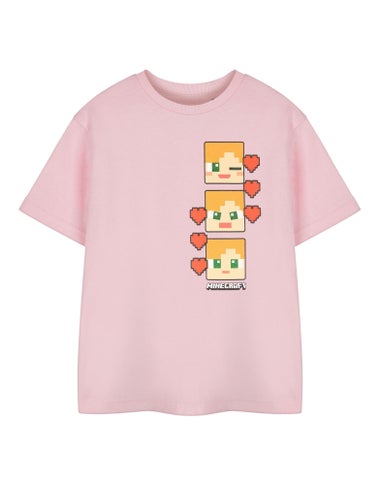 Minecraft Pixel Hearts Kids Pink T-Shirt (3-14 Years)