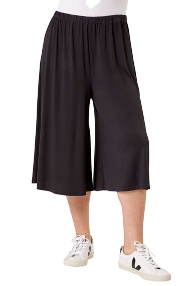 Roman Black Curve Plain Elastic Waist Culotte Trousers