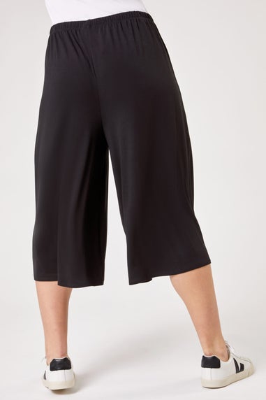 Roman Black Curve Plain Elastic Waist Culotte Trousers