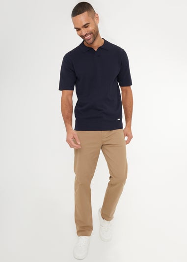 Threadbare Navy Trophy Neck Short Sleeve Knitted Polo