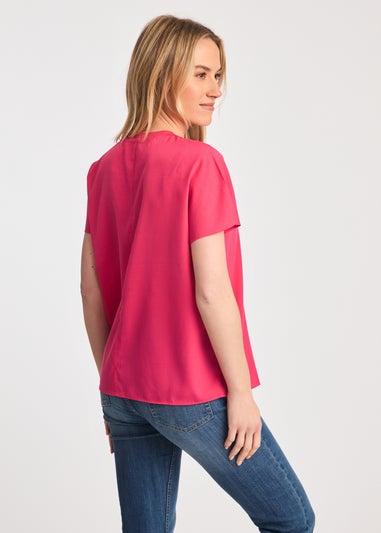 French Connection Raspberry Crew Neck Short Sleeve Crepe Top