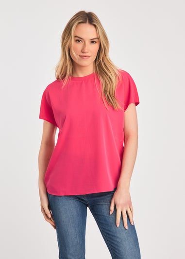 French Connection Raspberry Crew Neck Short Sleeve Crepe Top