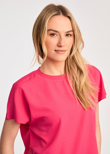 French Connection Raspberry Crew Neck Short Sleeve Crepe Top