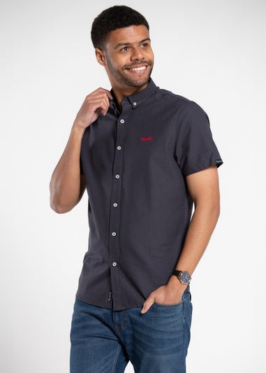 Tokyo Laundry Navy Cotton Short Sleeved Button-Up Oxford Shirt