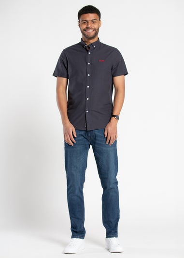 Tokyo Laundry Navy Cotton Short Sleeved Button-Up Oxford Shirt