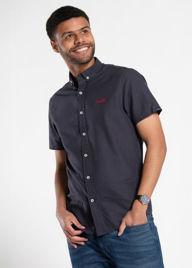 Tokyo Laundry Navy Cotton Short Sleeved Button-Up Oxford Shirt