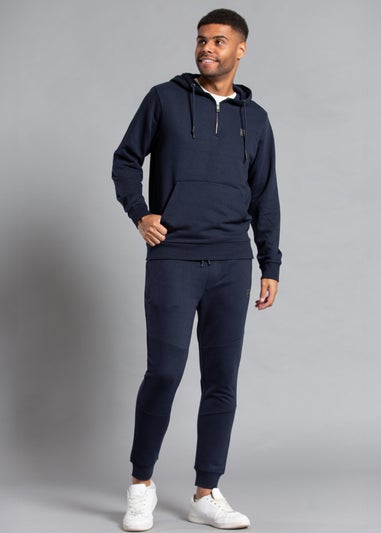 Tokyo Laundry Navy Cotton Blend Hoody with Neck Zip Fastening