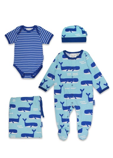 Toby Tiger Organic Blue Whale Waves Print Baby Gift Set (Newborn - 12 months)