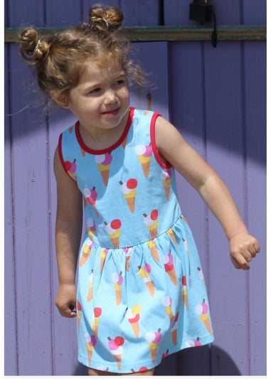 Toby Tiger Organic Blue Ice Cream Print Summer Dress (12 months - 8 years)