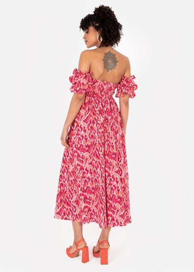 Lovedrobe Pink Abstract Bardot Midaxi Dress with Skirt Split