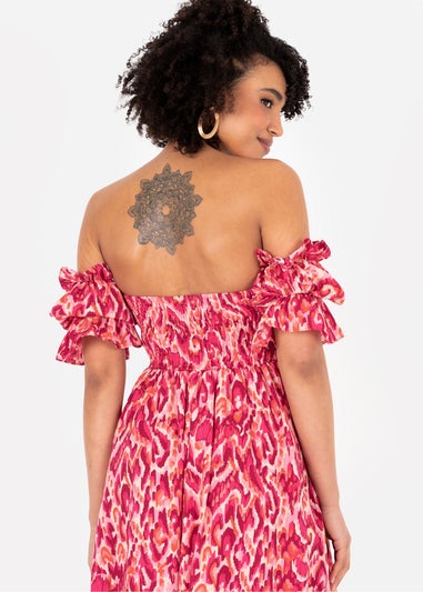 Lovedrobe Pink Abstract Bardot Midaxi Dress with Skirt Split