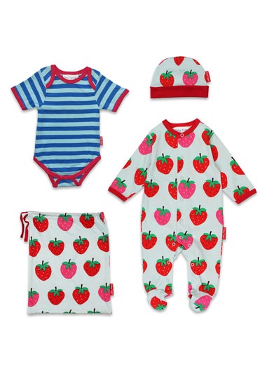 Toby Tiger Organic Red Strawberry Print Baby Gift Set (Newborn - 12 months)
