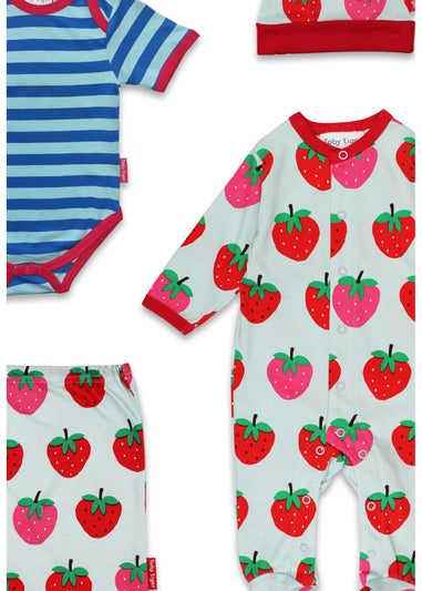 Toby Tiger Organic Red Strawberry Print Baby Gift Set (Newborn - 12 months)
