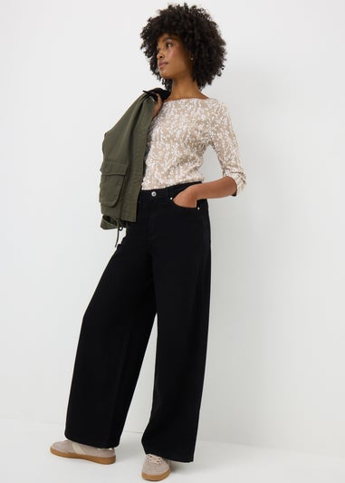 Taupe Patterned 3/4 Sleeve T-Shirt
