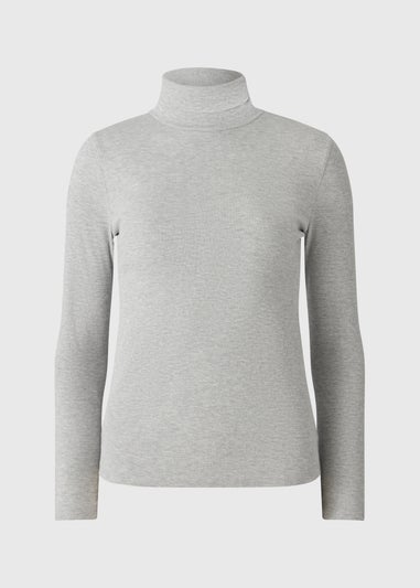 Grey Roll Neck Ribbed Top