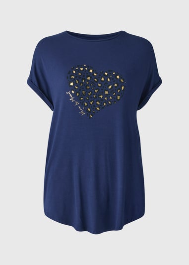 Navy Animal Heart Slogan Longline T-Shirt