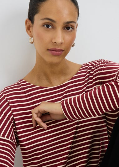 Burgundy Longline Striped T-shirt