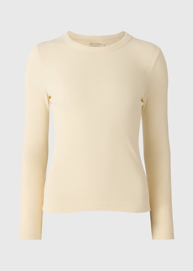 Cream Fitted Ribbed Long Sleeve Top