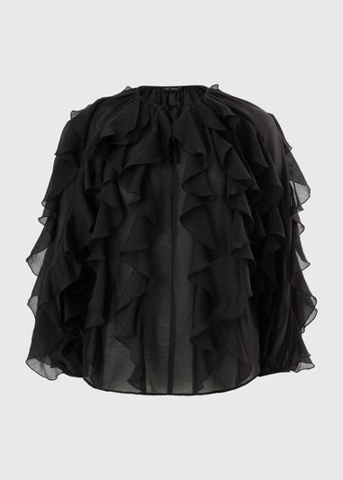 Black Frill V Neck Blouse