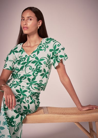 Et Vous Green Floral Tea Top