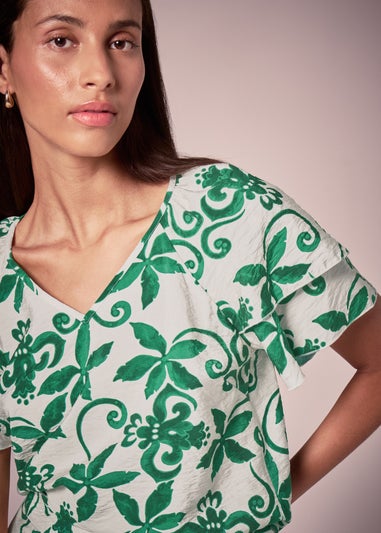 Et Vous Green Floral Tea Top