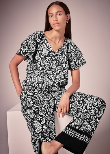 Et Vous Black Mono Paisley V-Neck Top