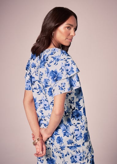 Et Vous Blue Floral Tea Top
