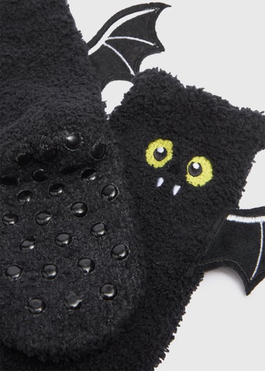 Kids Black Bat Fluffy Socks