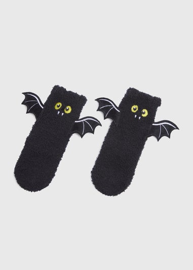 Kids Black Bat Fluffy Socks