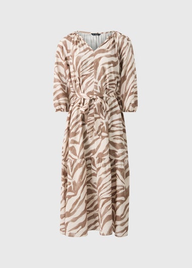 Brown Zeba Print Belted Midaxi Dress