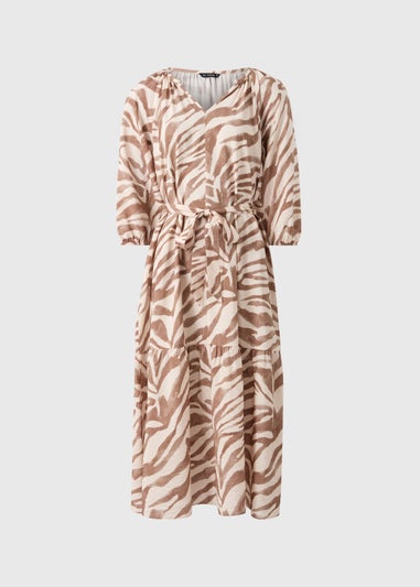 Brown Zeba Print Belted Midaxi Dress