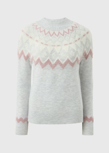 Grey Fairisle Fluffy Lurex Jumper