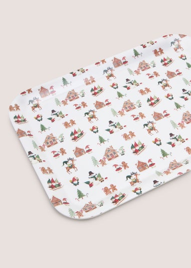 Multi Christmas Mistletoe Farm Tea Tray