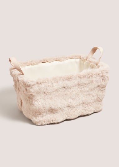 Cream Faux Fur Storage Basket