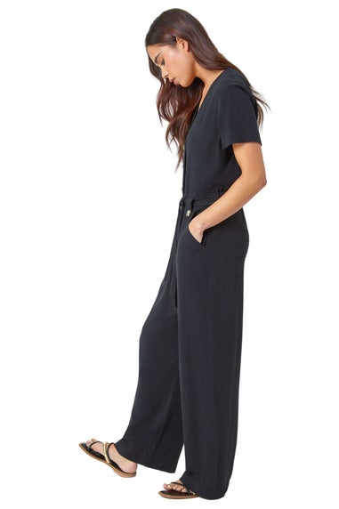 Roman Black Petite Linen Blend Jumpsuit