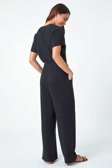 Roman Black Petite Linen Blend Jumpsuit
