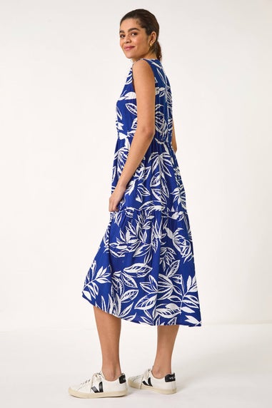 Roman Blue Leaf Print Midi Dress