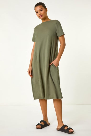 Roman Khaki Relaxed T-Shirt Stretch Dress
