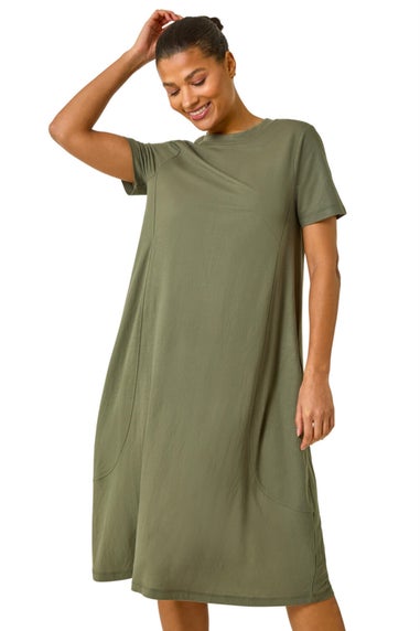 Roman Khaki Relaxed T-Shirt Stretch Dress
