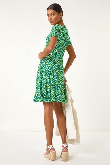 Roman Green Ditsy Floral Wrap Frill Stretch Dress